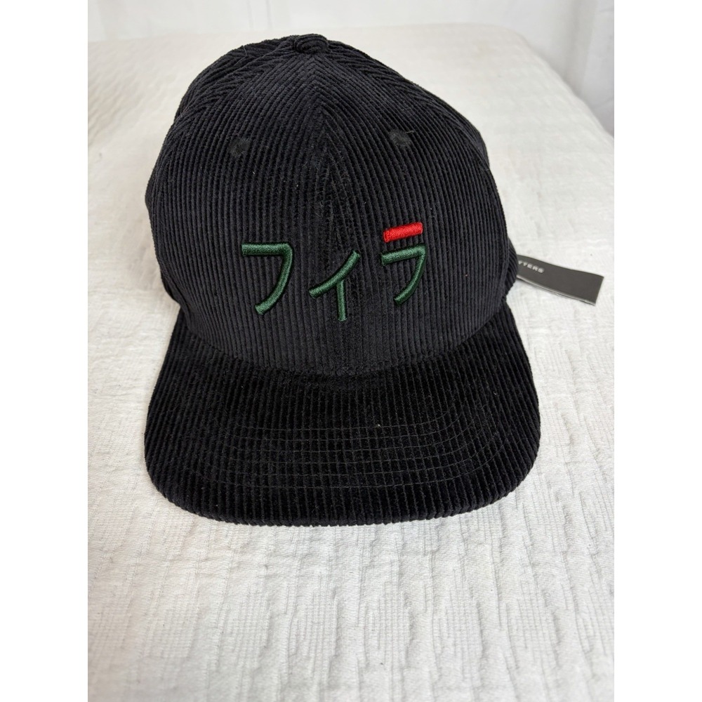 Rare Fila Japanese Katakana Script Black Corduroy Baseball Hat - Mint Condition
